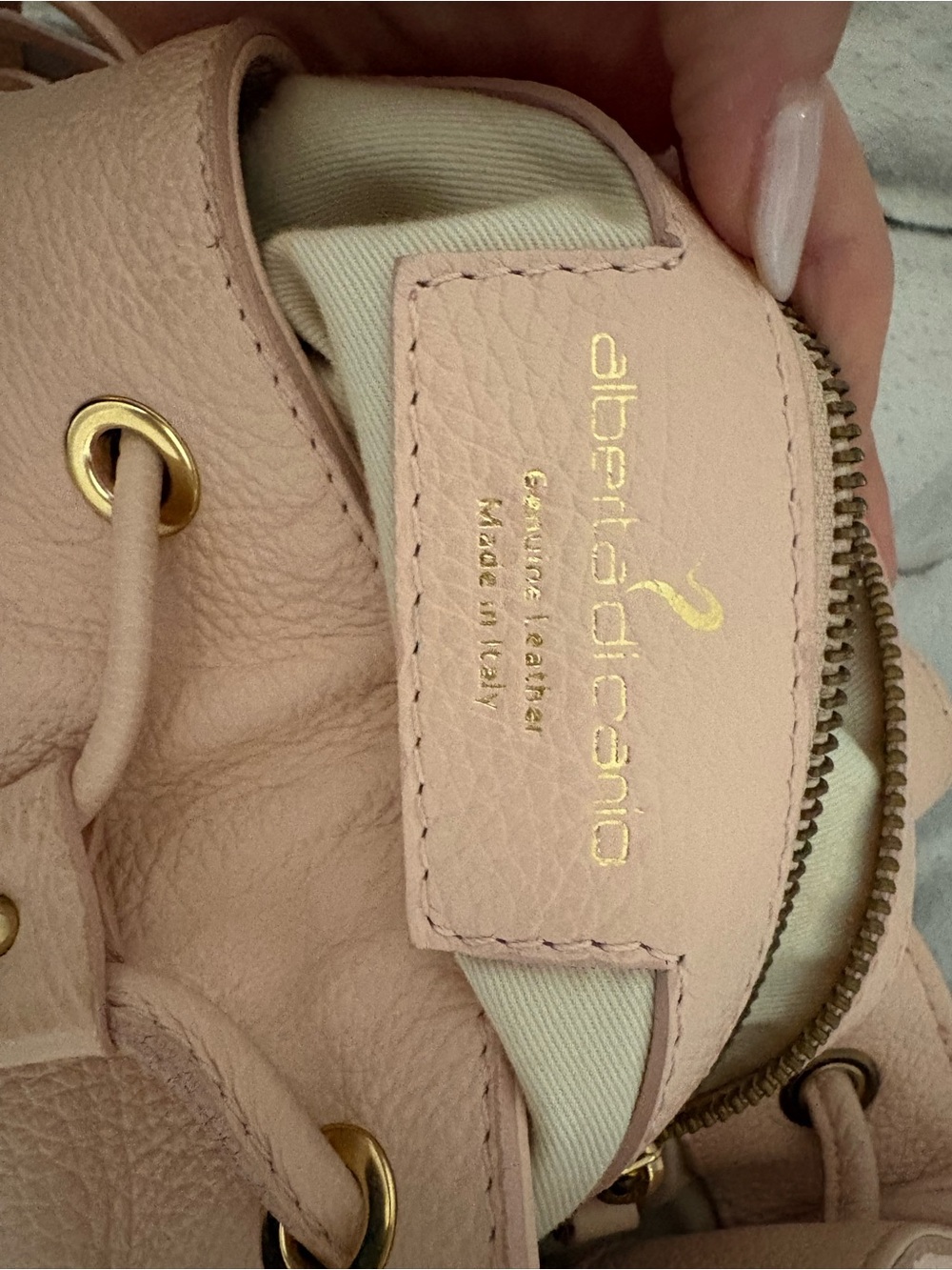 Alberta Di Canio Blush Pink Fringe Drawstring Shoulder Bag - Picture 3 of 3